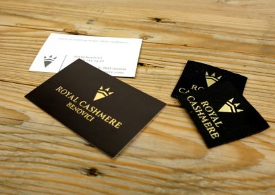 Visitenkarten und Weblabels für die Kleiderauszeichnung für Royal Cashmere