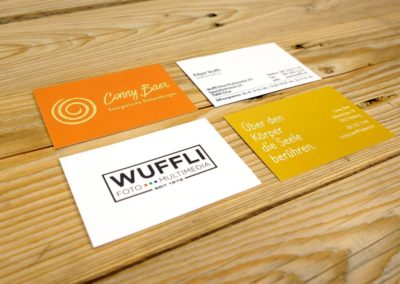 Visitenkarten Wuffli und Conny Baer mit Goldfoliendruck