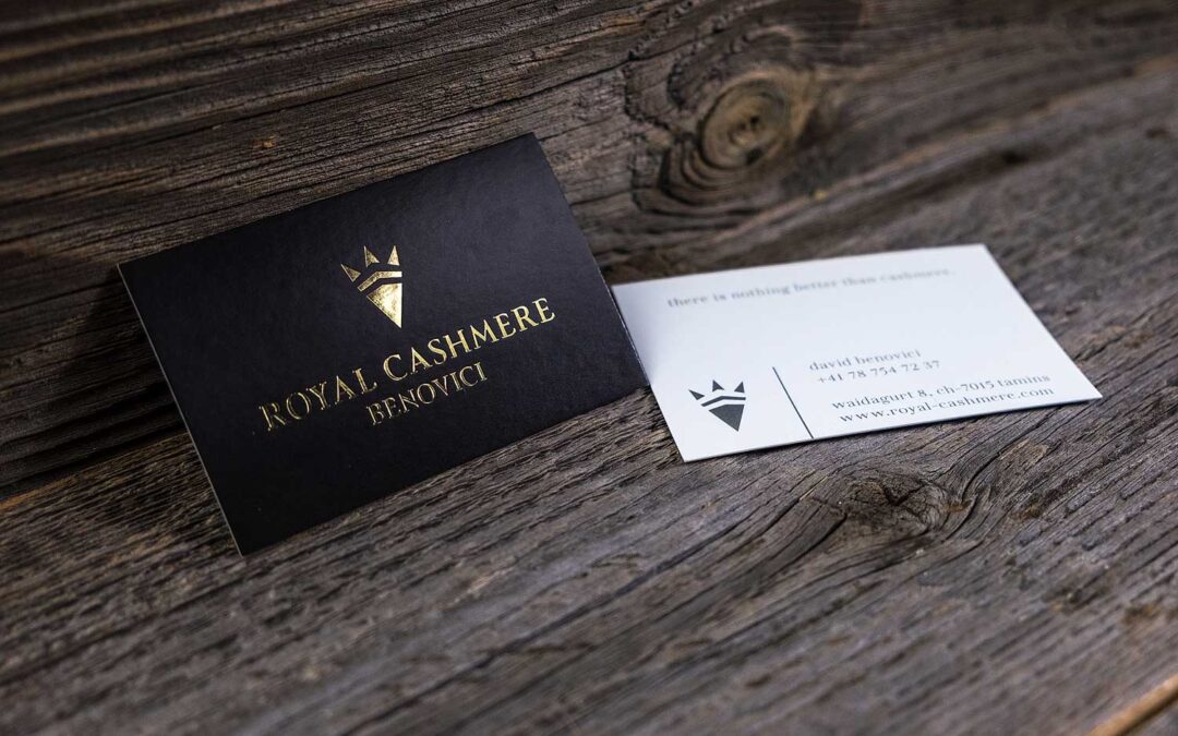 Visitenkarten mit Goldprägung für Royal Cashmere