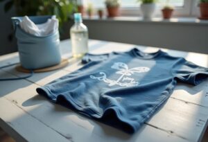 Bedrucktes Arbeitskleider T-Shirt mit Textildruck nach einigen Waschgängen.